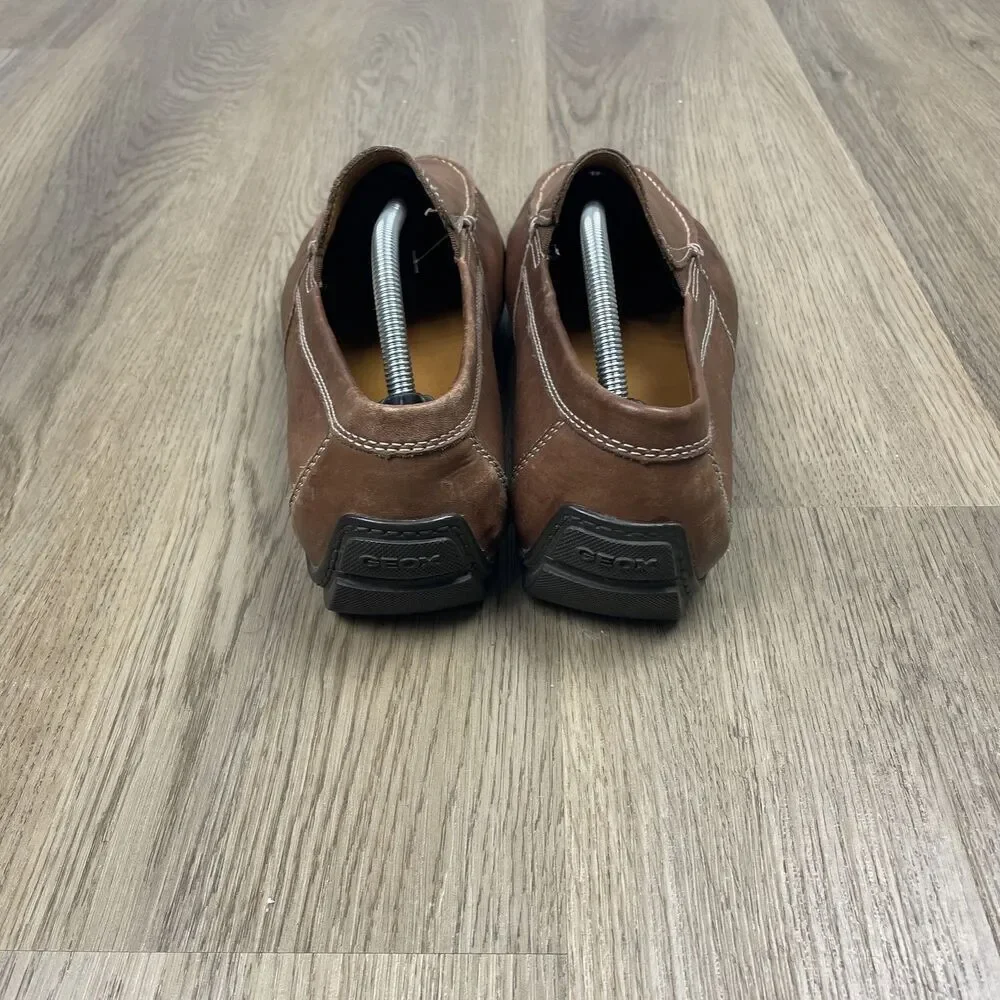 Geox Respira Shoes Mens Size 44 Brown Leather Slip On Moc Toe Loafers Comfort